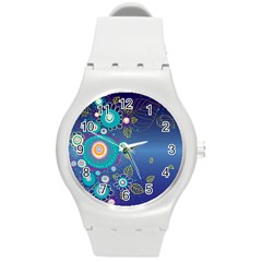 Flower Blue Floral Sunflower Star Polka Dots Sexy Round Plastic Sport Watch (m)