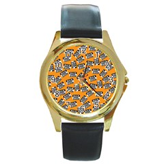 Pattern Halloween  Round Gold Metal Watch