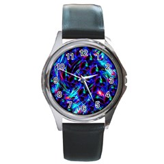 Dark Neon Stuff Blue Red Black Rainbow Light Round Metal Watch