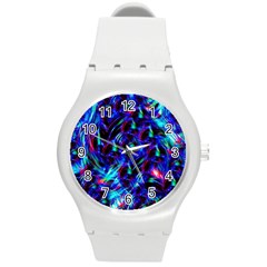 Dark Neon Stuff Blue Red Black Rainbow Light Round Plastic Sport Watch (m)