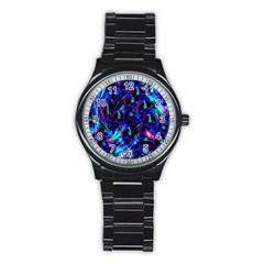 Dark Neon Stuff Blue Red Black Rainbow Light Stainless Steel Round Watch by Mariart