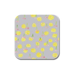 Cute Fruit Cerry Yellow Green Pink Rubber Square Coaster (4 pack) 