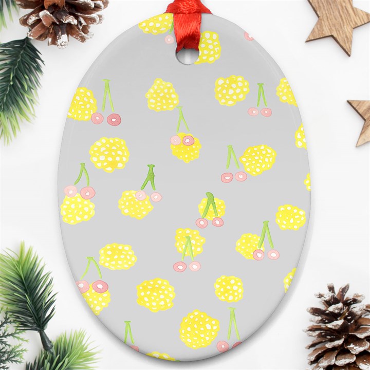 Cute Fruit Cerry Yellow Green Pink Oval Ornament (Two Sides)