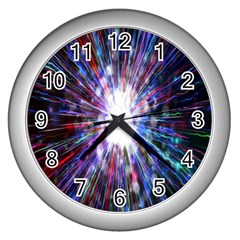 Seamless Animation Of Abstract Colorful Laser Light And Fireworks Rainbow Wall Clocks (silver)  by Mariart