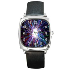 Seamless Animation Of Abstract Colorful Laser Light And Fireworks Rainbow Square Metal Watch