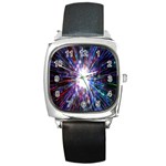 Seamless Animation Of Abstract Colorful Laser Light And Fireworks Rainbow Square Metal Watch Front