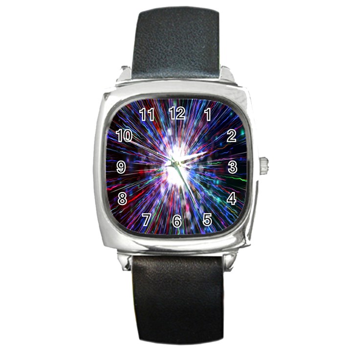 Seamless Animation Of Abstract Colorful Laser Light And Fireworks Rainbow Square Metal Watch