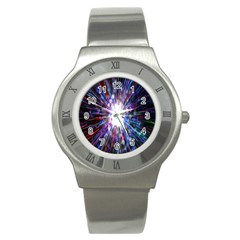 Seamless Animation Of Abstract Colorful Laser Light And Fireworks Rainbow Stainless Steel Watch