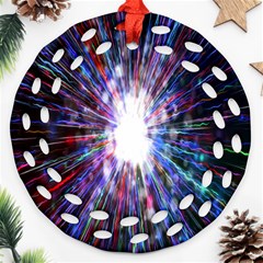 Seamless Animation Of Abstract Colorful Laser Light And Fireworks Rainbow Round Filigree Ornament (two Sides)