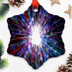 Seamless Animation Of Abstract Colorful Laser Light And Fireworks Rainbow Snowflake Ornament (two Sides)