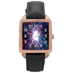 Seamless Animation Of Abstract Colorful Laser Light And Fireworks Rainbow Rose Gold Leather Watch  by Mariart