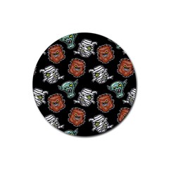 Pattern Halloween Werewolf Mummy Vampire Icreate Rubber Round Coaster (4 Pack)  by iCreate