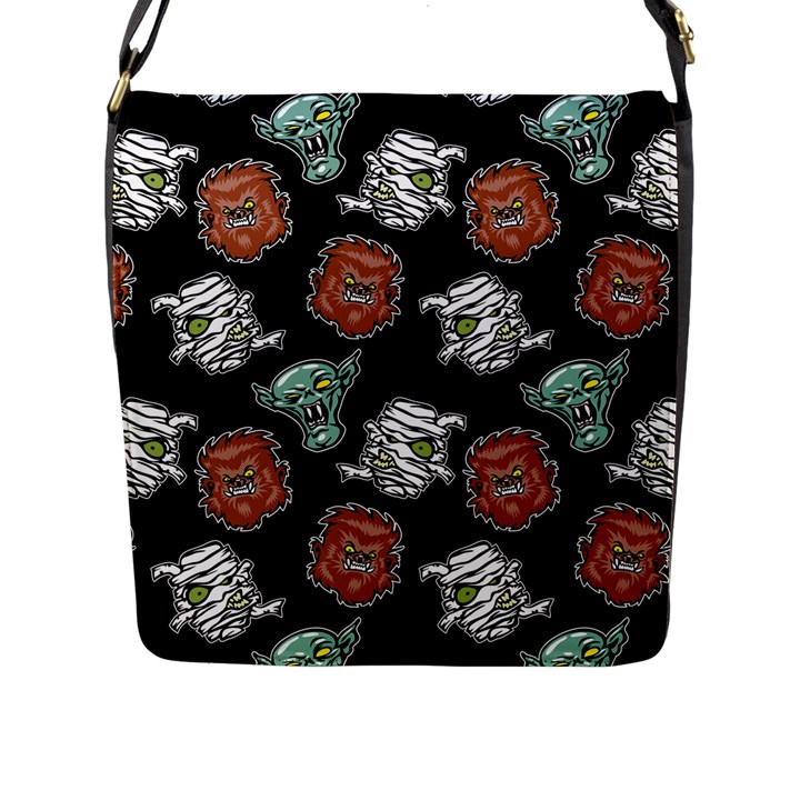 Pattern Halloween Werewolf Mummy Vampire iCreate Flap Messenger Bag (L) 