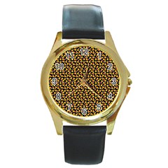 Pattern Halloween Candy Corn   Round Gold Metal Watch