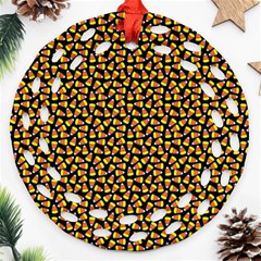 Pattern Halloween Candy Corn   Round Filigree Ornament (two Sides)