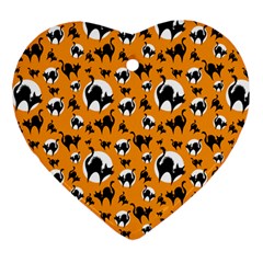 Pattern Halloween Black Cat Hissing Ornament (heart)