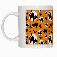 Pattern Halloween Black Cat Hissing White Mugs by iCreate