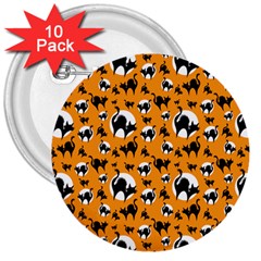 Pattern Halloween Black Cat Hissing 3  Buttons (10 Pack)  by iCreate