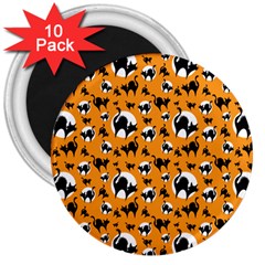 Pattern Halloween Black Cat Hissing 3  Magnets (10 Pack)  by iCreate