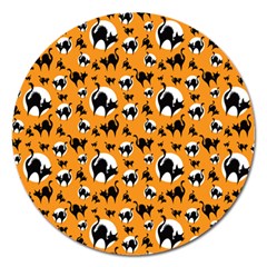 Pattern Halloween Black Cat Hissing Magnet 5  (round) by iCreate