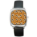 Pattern Halloween Black Cat Hissing Square Metal Watch Front