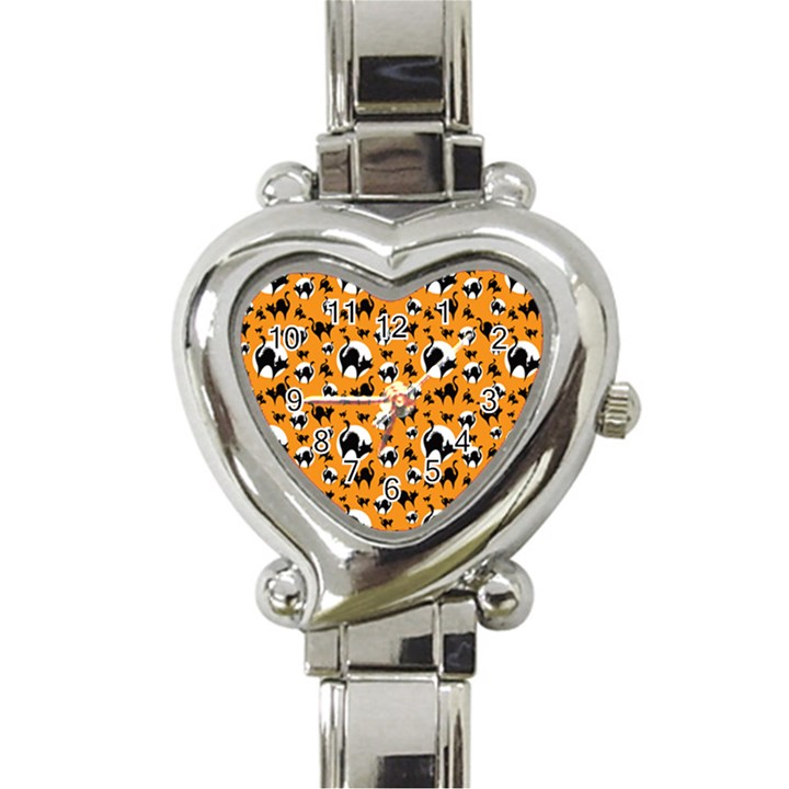 Pattern Halloween Black Cat Hissing Heart Italian Charm Watch