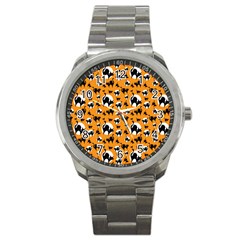 Pattern Halloween Black Cat Hissing Sport Metal Watch by iCreate