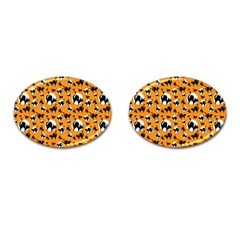 Pattern Halloween Black Cat Hissing Cufflinks (oval) by iCreate