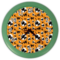 Pattern Halloween Black Cat Hissing Color Wall Clocks by iCreate