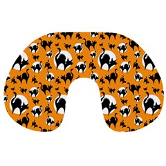 Pattern Halloween Black Cat Hissing Travel Neck Pillows by iCreate