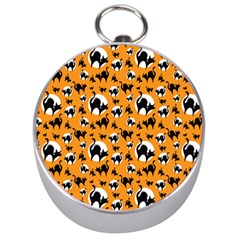 Pattern Halloween Black Cat Hissing Silver Compasses by iCreate