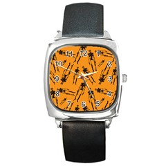 Halloween Skeletons  Square Metal Watch