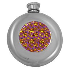 Halloween Colorful Jackolanterns  Round Hip Flask (5 Oz) by iCreate