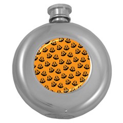 Halloween Jackolantern Pumpkins Icreate Round Hip Flask (5 Oz) by iCreate