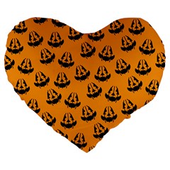 Halloween Jackolantern Pumpkins iCreate Large 19  Premium Flano Heart Shape Cushions