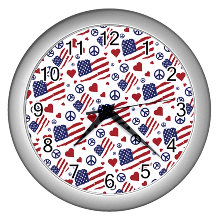 Peace Love America iCreate Wall Clocks (Silver) 