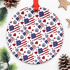 Peace Love America Icreate Round Ornament (two Sides)