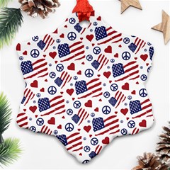 Peace Love America Icreate Snowflake Ornament (two Sides)