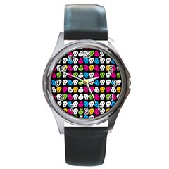 Pattern Painted Skulls Icreate Round Metal Watch by iCreate