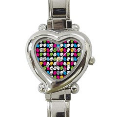 Pattern Painted Skulls Icreate Heart Italian Charm Watch by iCreate