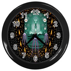 Temple Of Yoga In Light Peace And Human Namaste Style Wall Clocks (black) by pepitasart