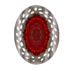 Strawberry  With Waffles And Fantasy Flowers In Harmony Ornament (oval Filigree) by pepitasart