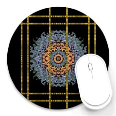 Blue Bloom Golden And Metal Round Mousepads by pepitasart