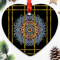 Blue Bloom Golden And Metal Ornament (heart) by pepitasart