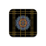 Blue Bloom Golden And Metal Rubber Coaster (Square)  Front