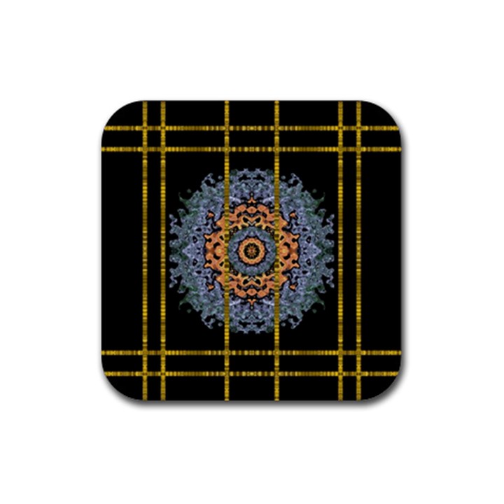 Blue Bloom Golden And Metal Rubber Coaster (Square) 