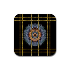 Blue Bloom Golden And Metal Rubber Square Coaster (4 Pack)  by pepitasart