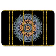 Blue Bloom Golden And Metal Large Doormat  by pepitasart