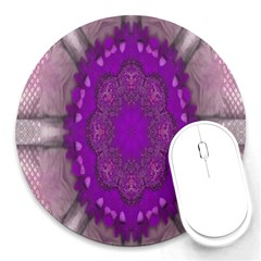 Fantasy-flowers In Harmony  In Lilac Round Mousepads by pepitasart