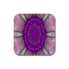 Fantasy-flowers In Harmony  In Lilac Rubber Square Coaster (4 Pack)  by pepitasart